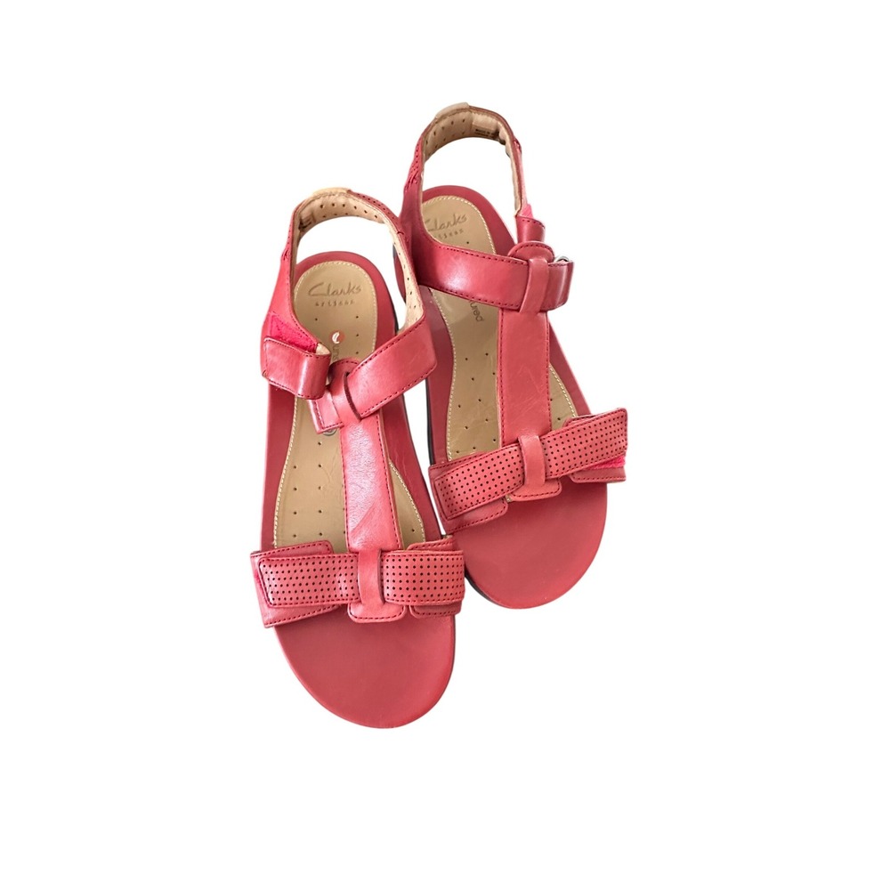 Clarks Artisan Red Leather Slingback Sandals‎ Perforated Bow 8.5 M 26124108